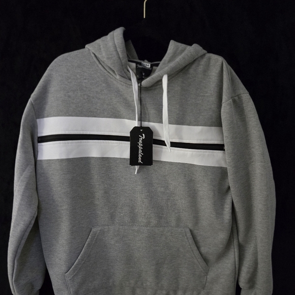 NWT sweatshirt w faux leather striped detail - Picture 2 of 6